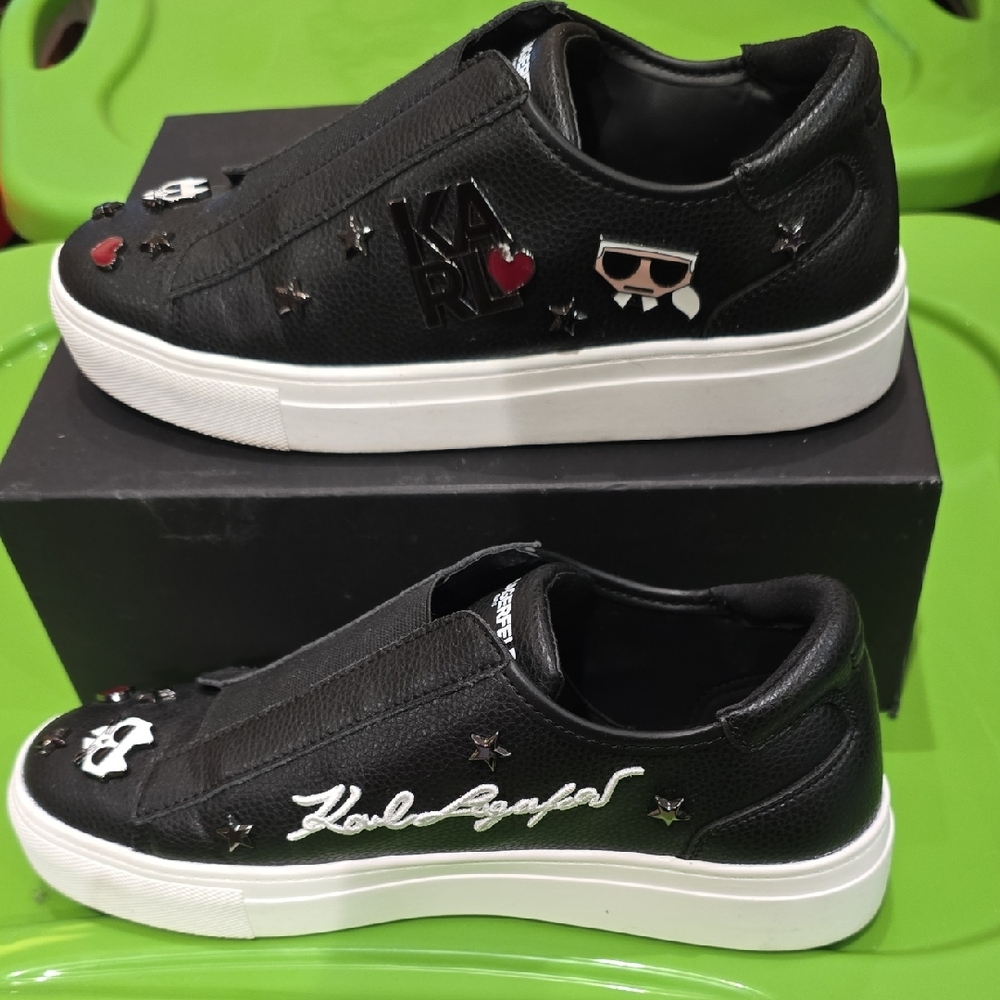 Women's Karl Lagerfeld Black Sneakers with White Accents